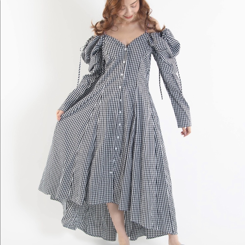 Checkered Gingham Cold Shoulder Tunic Dress